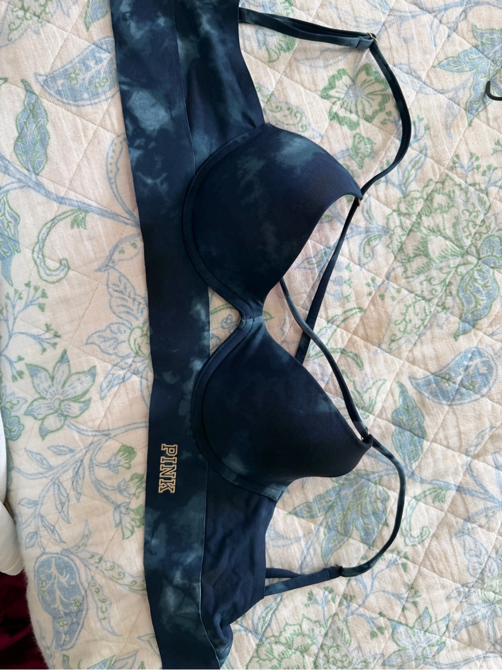 PINK Victoria's Secret Women's Navy Tie-Dye Crossback T-Shirt Bra Size XS